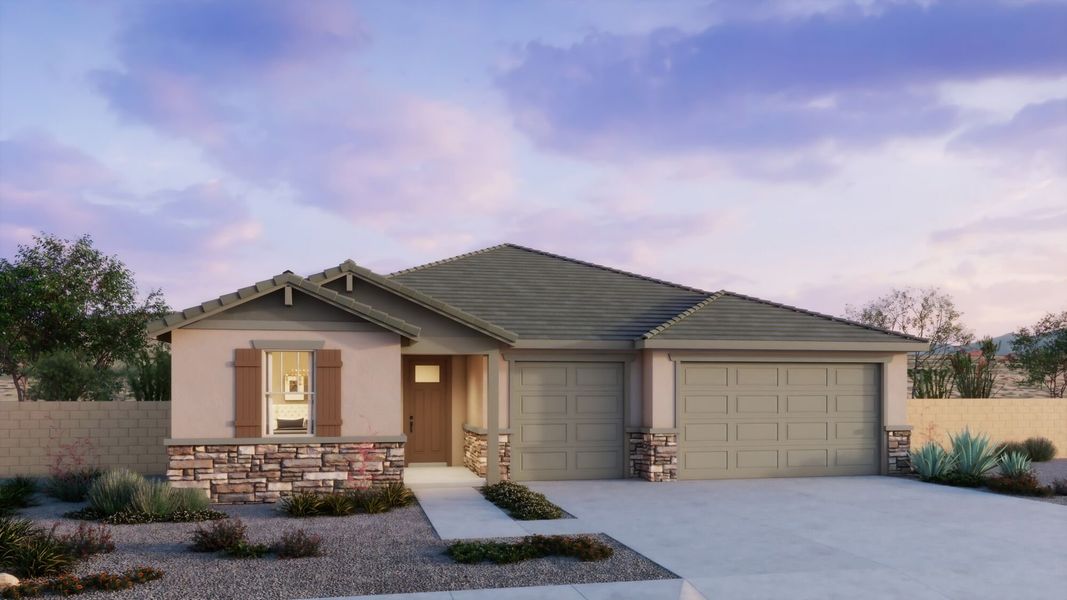 Representative exterior photo of a completed home built from the Auburn by Mattamy Homes in Montelena, Marana, AZ (Image 17). Representative exterior photo of a completed home built from the Auburn by Mattamy Homes in Montelena, Marana, AZ (Image 17).