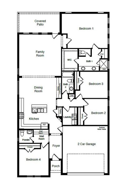 2D floor plan layout for the The Live Oak by D.R. Horton in Westmont, Lubbock, TX (Image 3).