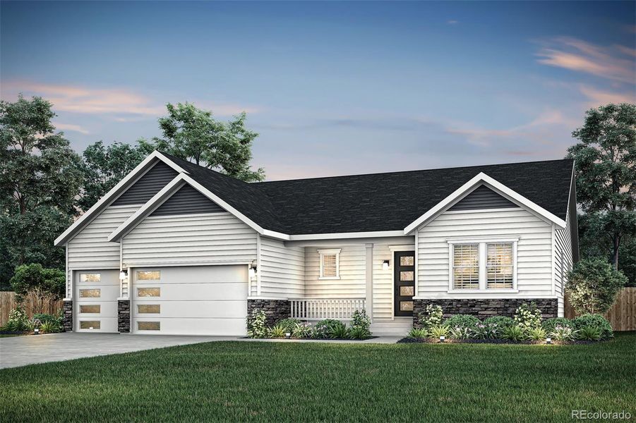 Front exterior of a new home in Spring Valley Ranch, Elizabeth, CO, highlighting curb appeal (Image 5).