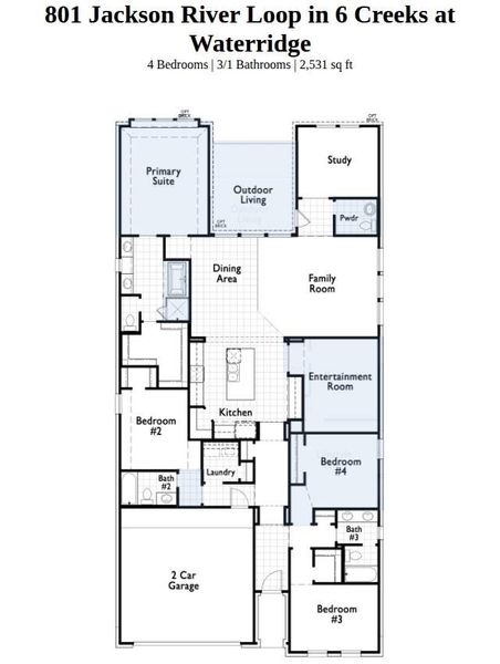 2D floor plan layout of this home in 6 Creeks at Waterridge, Kyle, TX (Image 3). 2D floor plan layout of this home in 6 Creeks at Waterridge, Kyle, TX (Image 3).