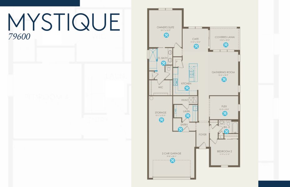 2D floor plan layout of this home in Del Webb Tradition, Port St. Lucie, FL (Image 3).