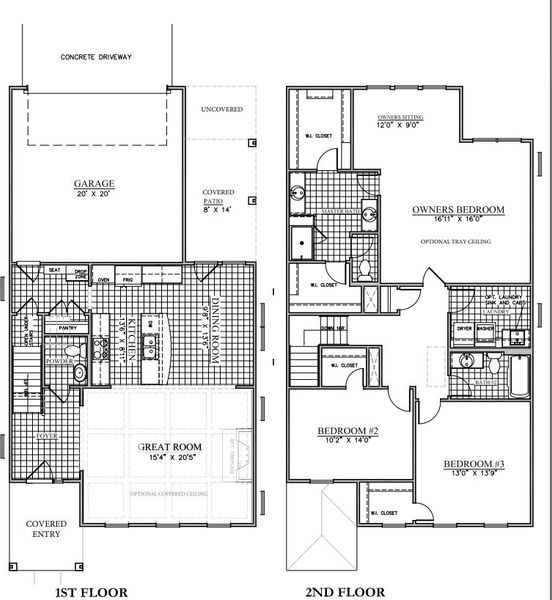 2D floor plan layout of this home in Walk23, Huntersville, NC (Image 4).