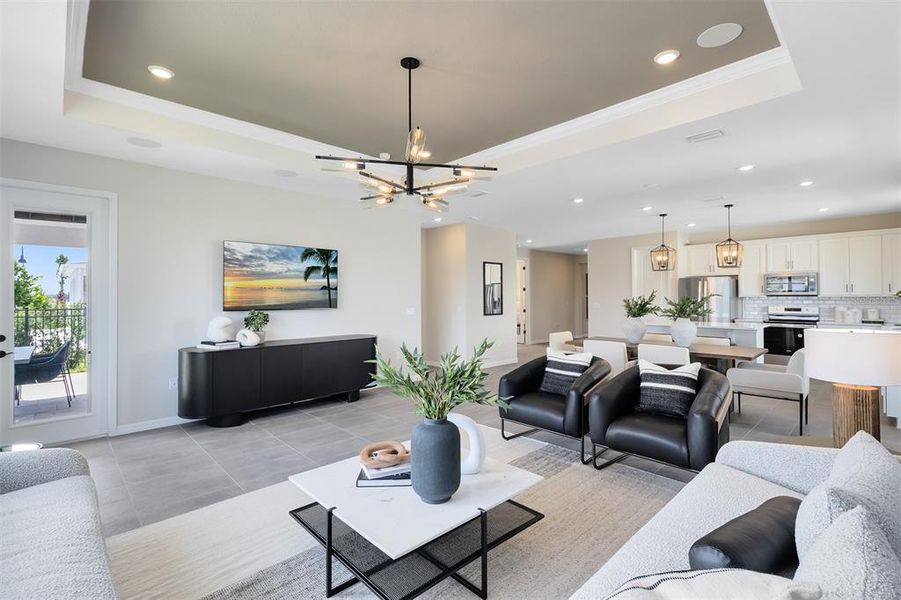 Model Home Design Only. Pictures and furnishings are for illustrative purposes only. Elevations, colors and options may vary. Furniture is for model home staging only.