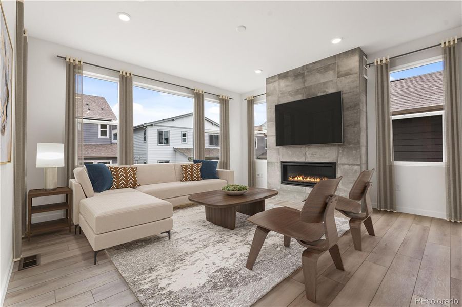 Furnished interior view inside a new home in Tribute at Lyric, Lone Tree (Image 9).