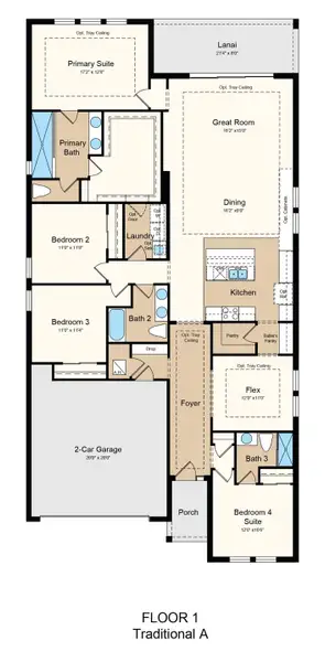 2D floor plan layout of this home in Hammock at Two Rivers, Zephyrhills, FL (Image 4).