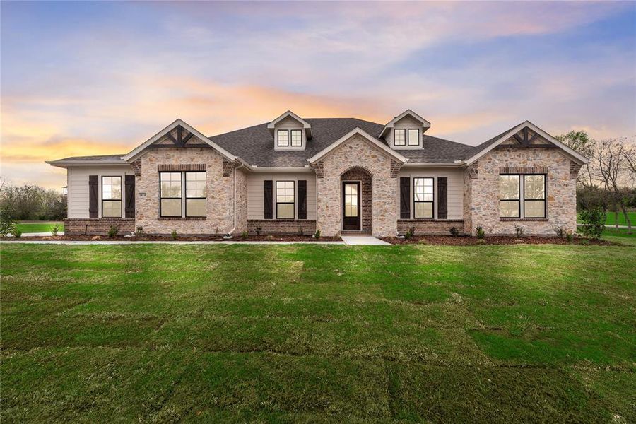 Front exterior of a new home in King Crossing Estates, Van Alstyne, TX, highlighting curb appeal (Image 24).