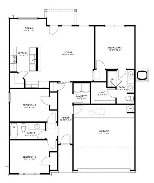 2D floor plan layout of this home in The Preserve at Thousand Oaks Single Family, Killeen, TX (Image 3).