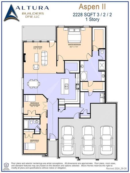 Aspen II  Floor Plan - Page 1 (3 Car) Standard