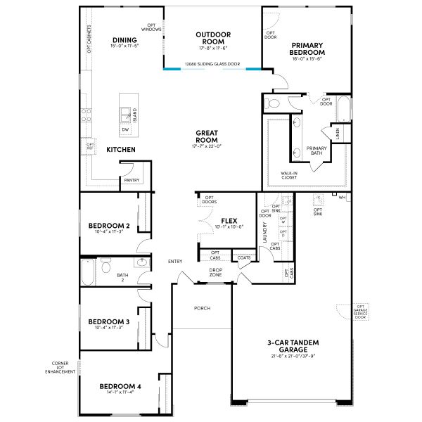 Floor 1: Sliding Glass Door Option