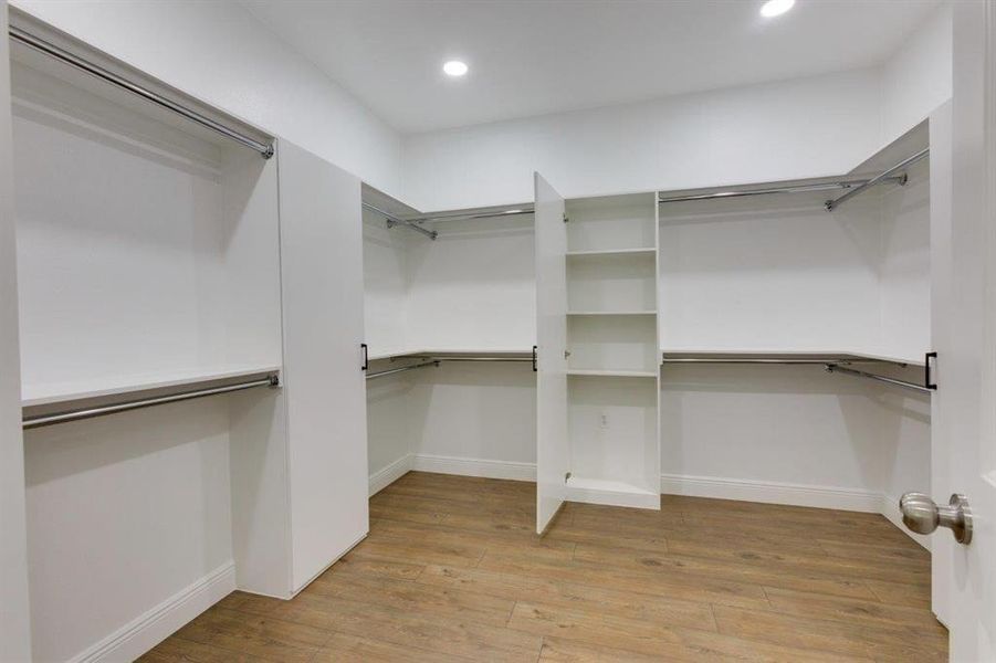 Spacious closet with light wood-style floors
