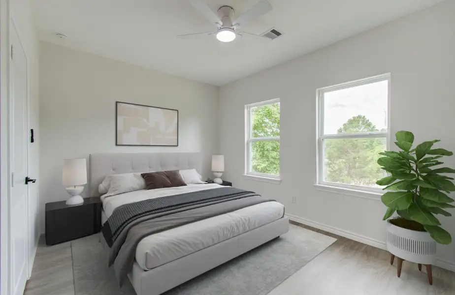 Virtual staging of one of the bedrooms upstairs. Virtual staging of one of the bedrooms upstairs.