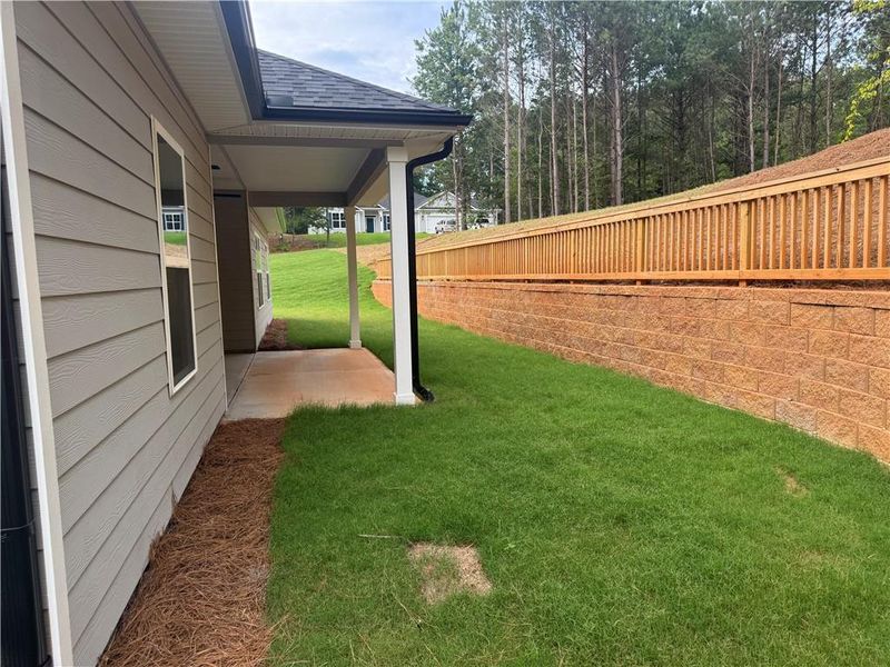Exterior details and patio area of a home in The Fields of Walnut Creek, Pendergrass (Image 3).