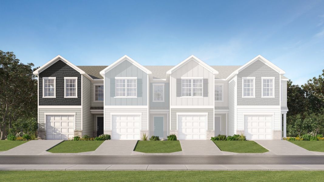 Front exterior of a new home in Taylor Hill: Parks Townhomes, Gilbert, SC, highlighting curb appeal (Image 1).