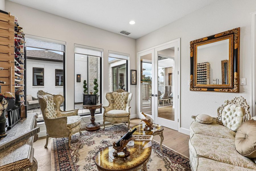 Beautiful double doors and view to courtyard
