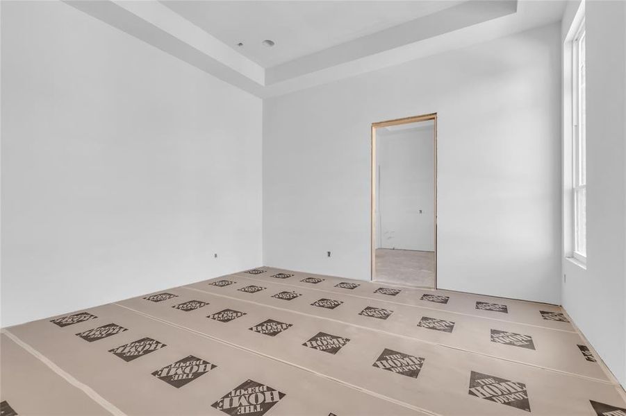 Empty room featuring a raised ceiling and plenty of natural light Empty room featuring a raised ceiling and plenty of natural light