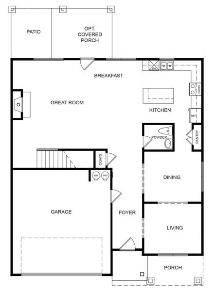 2D floor plan layout for the The Brentwood by Direct Residential Communities in Stephens Landing, Loganville, GA (Image 3).
