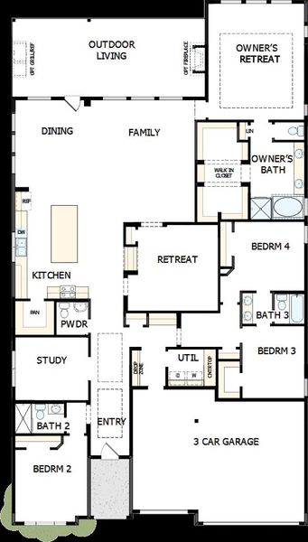 2D floor plan layout of this home in Riceland - Summit Collection, Mont Belvieu, TX (Image 5).