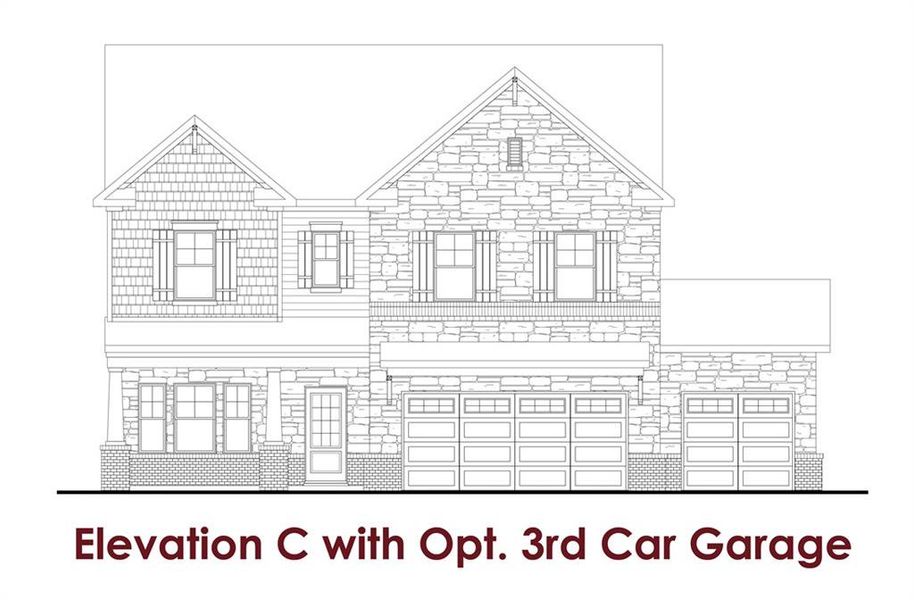 Exterior rendering of this home design in Rosewood Lake Estates, Hoschton, GA (Image 5).