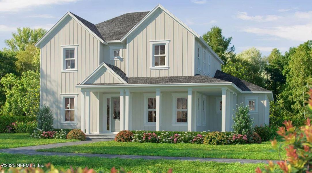 Front exterior of a new home in Seven Pines, Jacksonville, FL, highlighting curb appeal (Image 1). Front exterior of a new home in Seven Pines, Jacksonville, FL, highlighting curb appeal (Image 1).