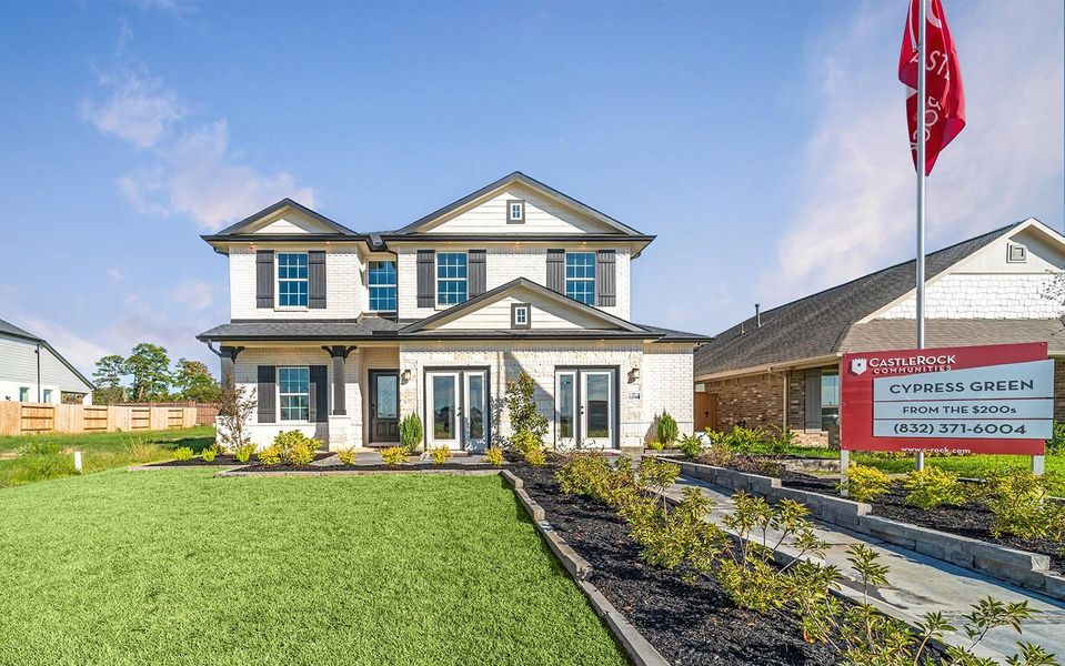 Front exterior of a new home in Magnolia Springs, Montgomery, TX, highlighting curb appeal (Image 2).