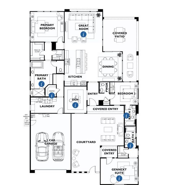 2D floor plan layout of this home in Ridgecrest™—a Trilogy® Boutique Community™, Peoria, AZ (Image 2).