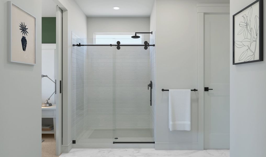 Primary bath with glass shower enclosure