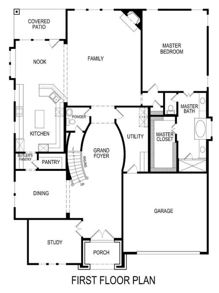 2D floor plan layout for the Emerald F (w/Media) by First Texas Homes in Collinsbrook Farm, Frisco, TX (Image 4).