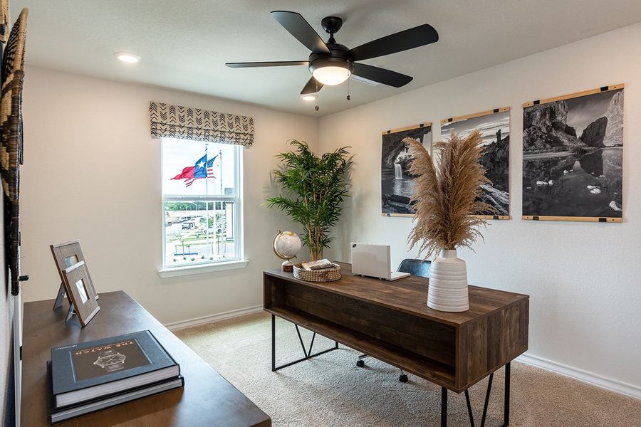 Representative furnished interior of a home built from the Rhapsody 2 by Taylor Morrison in Longview 40s, Del Valle (Image 45).
