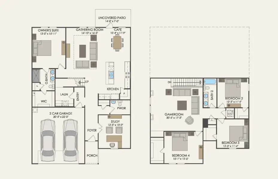 2D floor plan layout of this home in Mobberly Farms, Pilot Point, TX (Image 2).