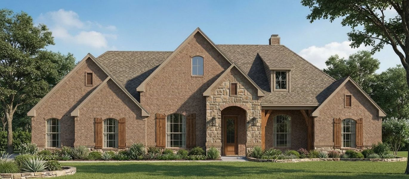 Representative exterior photo of a completed home built from the The Waco by Kenmark Homes in Rocky Top Ranch, Azle, TX (Image 2).