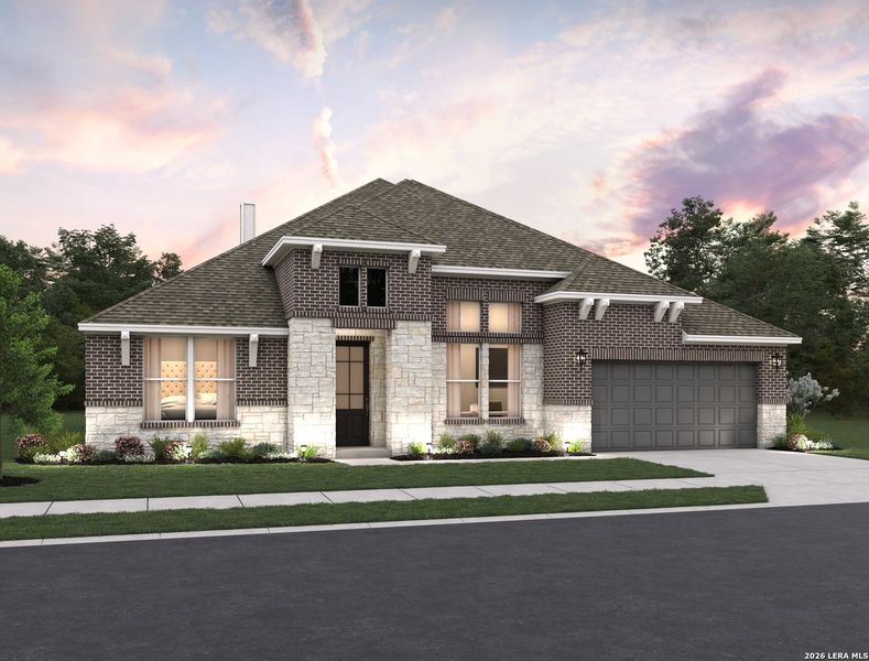 Front exterior of a new home in Megan's Landing, Castroville, TX, highlighting curb appeal (Image 1). Front exterior of a new home in Megan's Landing, Castroville, TX, highlighting curb appeal (Image 1).