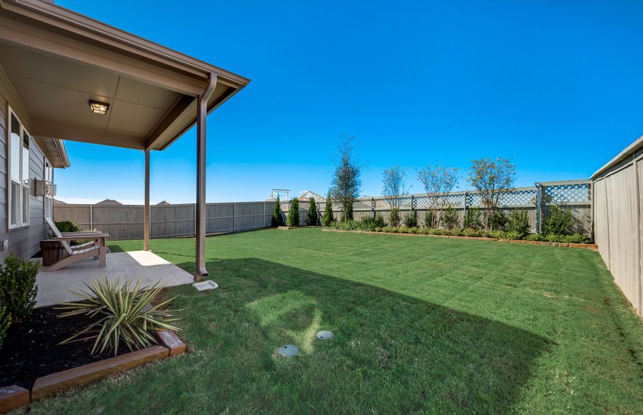 Spacious backyard with covered patio