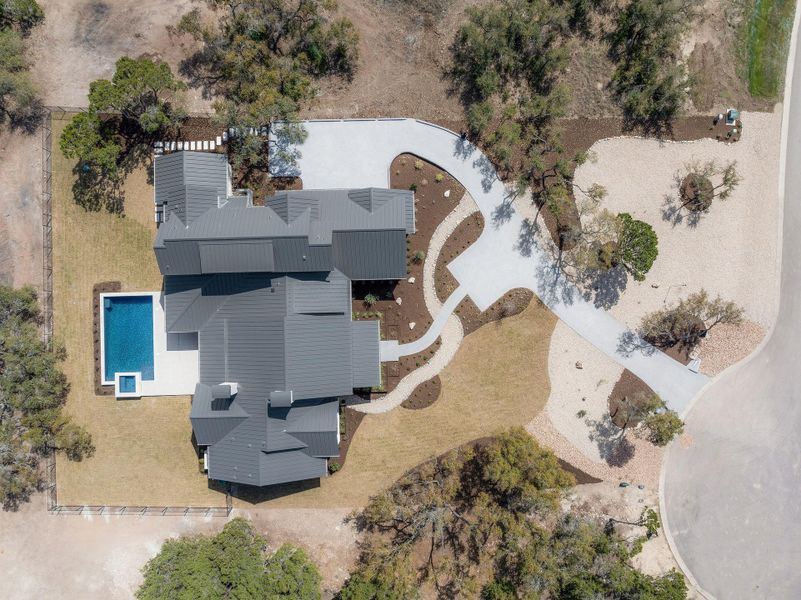 Aerial view of home-perfectly tucked in the trees!