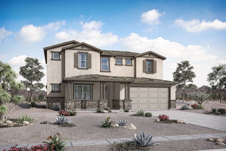 Representative exterior photo of a completed home built from the Slate by Mattamy Homes in Empire Pointe, Queen Creek, AZ (Image 2). Representative exterior photo of a completed home built from the Slate by Mattamy Homes in Empire Pointe, Queen Creek, AZ (Image 2).