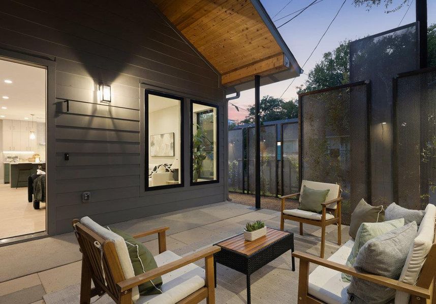 View of patio featuring an outdoor hangout area