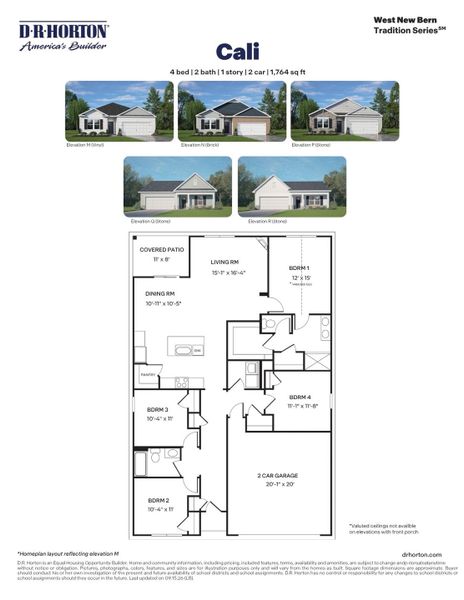 2D floor plan layout for the Cali by D.R. Horton in West New Bern, New Bern, NC (Image 3).