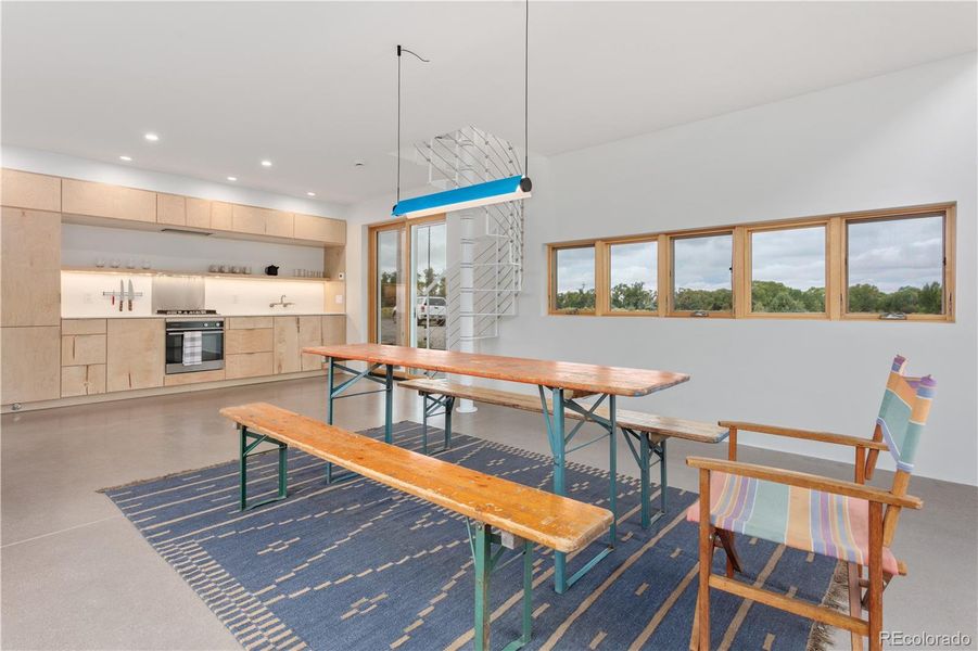 Unit 1's dining room and kitchen.