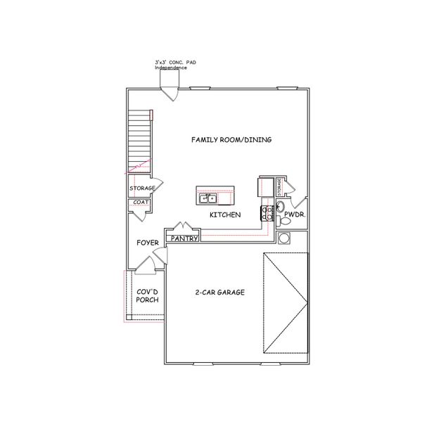 2D floor plan layout for the Sierra - Single Family Homes by Dream Finders Homes in Gleneddie Acres, Anderson, SC (Image 4).