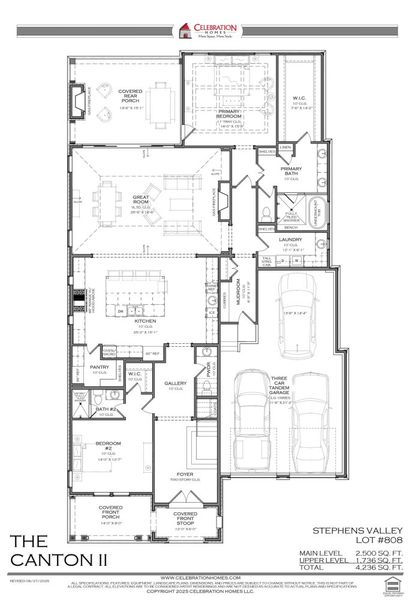 2D floor plan layout for the 808 CANTON II by Celebration Homes in Stephens Valley, Nashville, TN (Image 2).