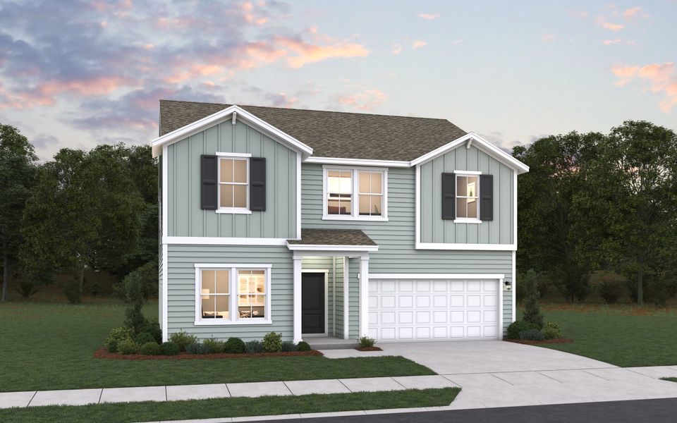 Front exterior of a new home in Sherwood Gardens, Landrum, SC, highlighting curb appeal (Image 1). Front exterior of a new home in Sherwood Gardens, Landrum, SC, highlighting curb appeal (Image 1).