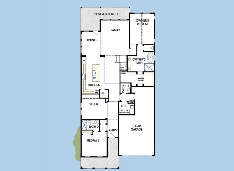 2D floor plan layout for the The Rayne by David Weekley Homes in Furst Ranch, Bartonville, TX (Image 3).