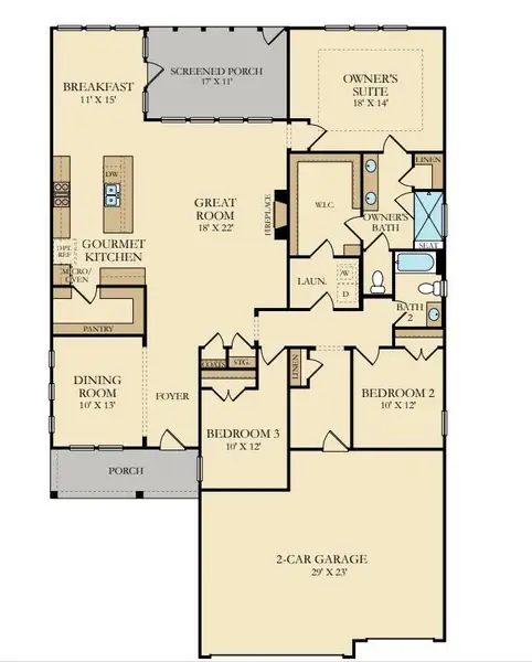 2D floor plan layout of this home in Horizons at Summers Corner | 55+, Summerville, SC (Image 3).