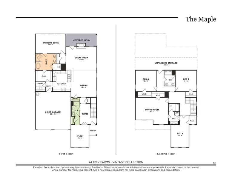 The Maple, Traditional Elevation, at Ivey Farms (R2)