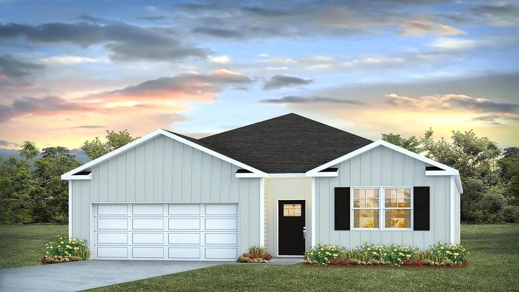 Front exterior of a new home in Pine Hills at Cane Bay, Moncks Corner, SC, highlighting curb appeal (Image 1). Front exterior of a new home in Pine Hills at Cane Bay, Moncks Corner, SC, highlighting curb appeal (Image 1).