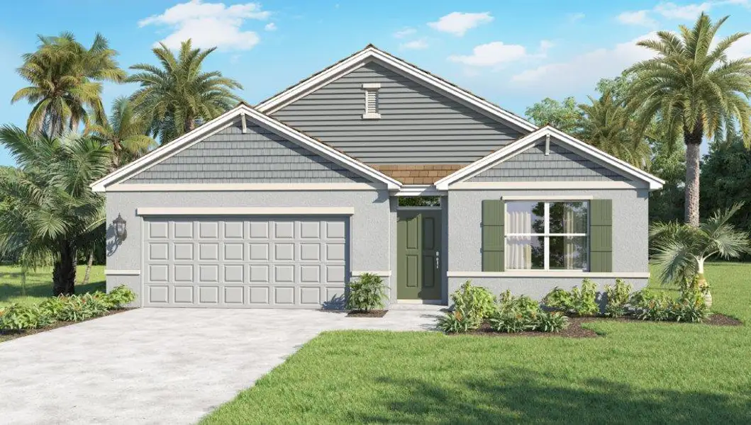 Front exterior of a new home in Sebastian Highlands, Sebastian, FL, highlighting curb appeal (Image 1).