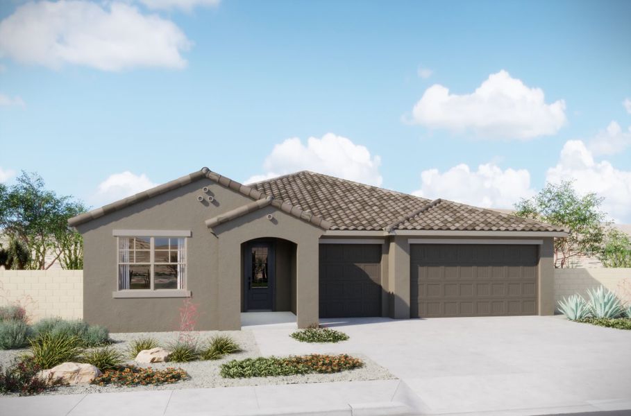 Representative exterior photo of a completed home built from the Garnet by Mattamy Homes in Tavira at Twin Peaks, Marana, AZ (Image 4). Representative exterior photo of a completed home built from the Garnet by Mattamy Homes in Tavira at Twin Peaks, Marana, AZ (Image 4).