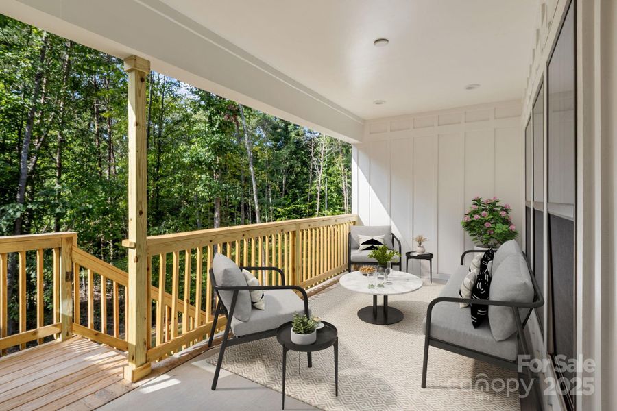 Virtually staged to showcase the back porch's potenial as a quiet spot to sit and unwind.