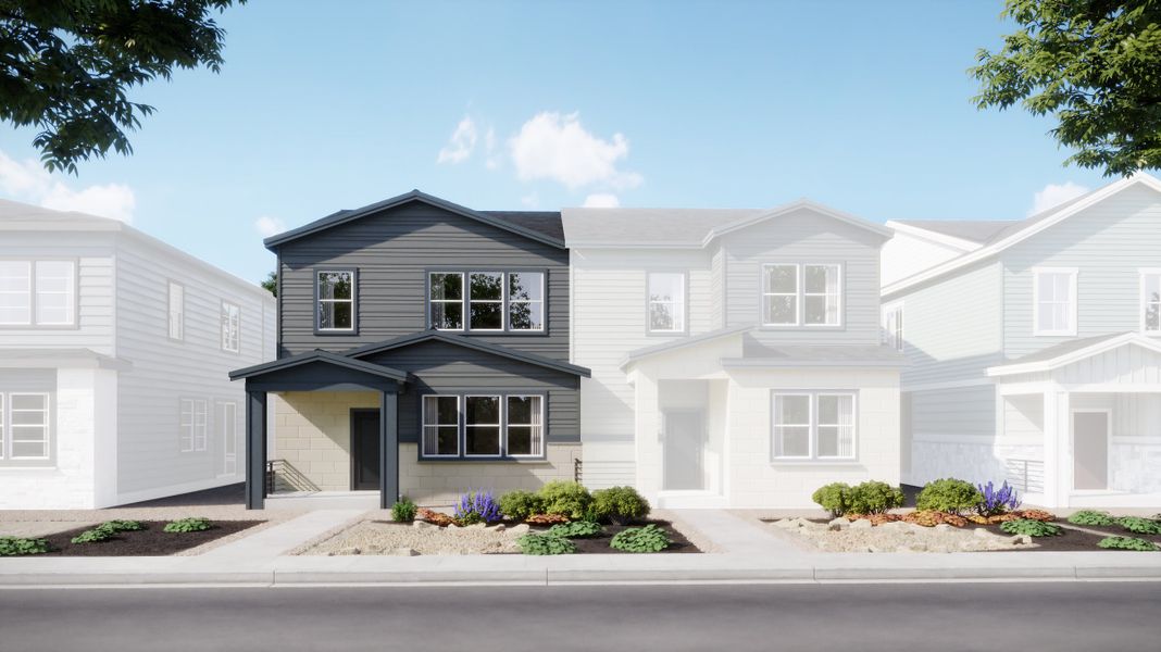 Representative exterior photo of a completed home built from the 2503 by Risewell Homes in Harvest Crossing, Aurora, CO (Image 4). Representative exterior photo of a completed home built from the 2503 by Risewell Homes in Harvest Crossing, Aurora, CO (Image 4).