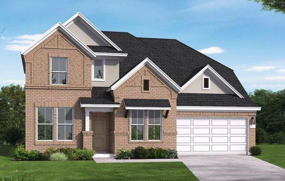 Front exterior of a new home in The Meadows at Imperial Oaks, Spring, TX, highlighting curb appeal (Image 1). Front exterior of a new home in The Meadows at Imperial Oaks, Spring, TX, highlighting curb appeal (Image 1).