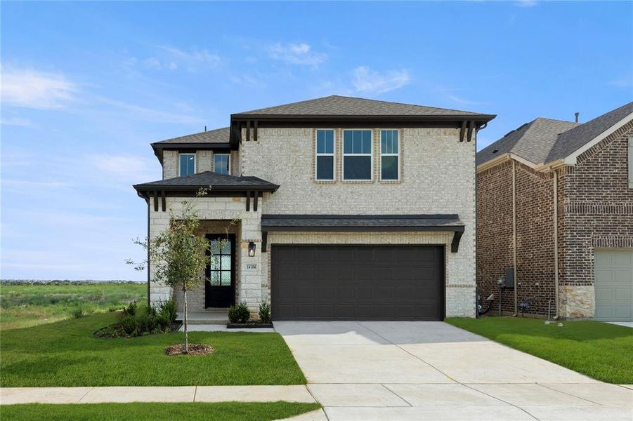 Front exterior of a new home in Creekview Fossil Ridge, Pilot Point, TX, highlighting curb appeal (Image 18).
